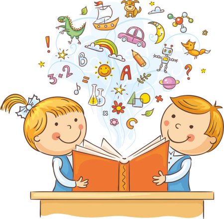 Дети читают книги на прозрачном фоне