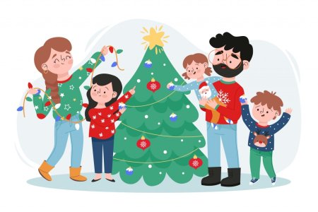 Новый год семья вектор
