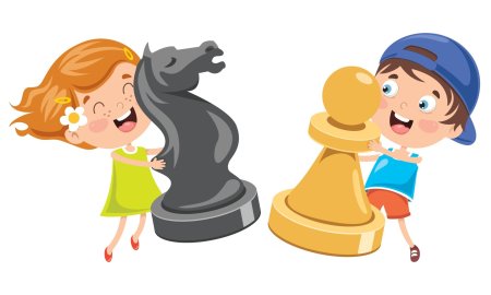 Дети играют в шахматы вектор