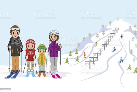 Семья на лыжах вектор