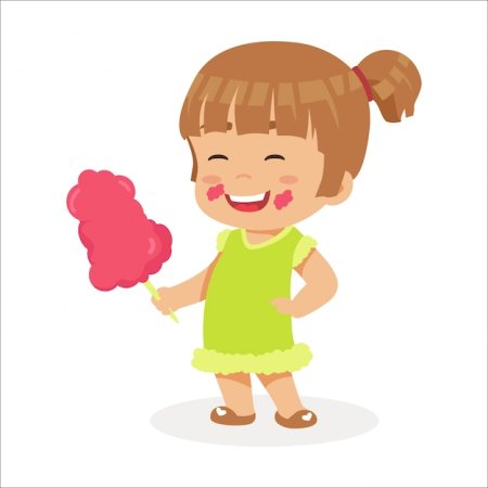 Девочка ест конфеты мультяшная