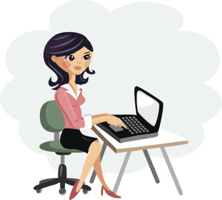 Мультяшная девочка за компьютером