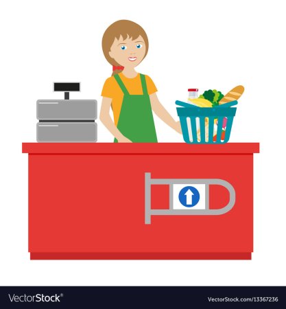 Касса в продуктовом магазине вектор