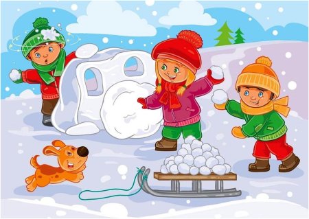 Дети лепят снеговика