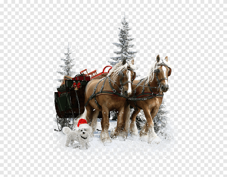 Новогодняя повозка с лошадьми