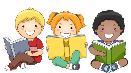 Дети с книгами на прозрачном фоне