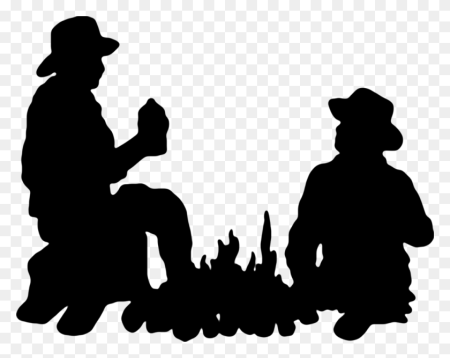 Люди у костра силуэт