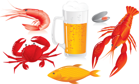 Кружка пива с рыбой вектор