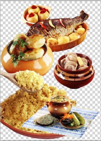 Блюда русской кухни на белом фоне