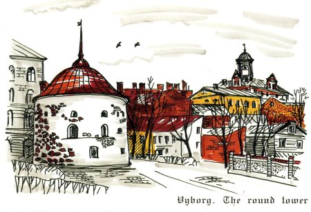 Круглая башня Выборг рисунок
