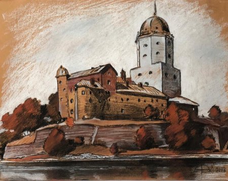 Выборг замок акварель