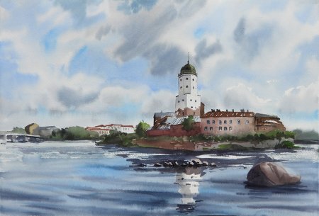 Выборгский замок акварель