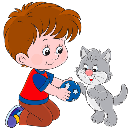 Мальчик играет с кошкой