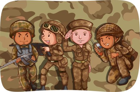 Группа солдат нарисованных