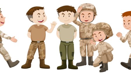 Отряд военных на белом фоне