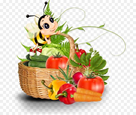 Овощи фрукты в корзине мультяшняя