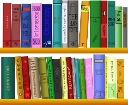 Книги в ряд на полке