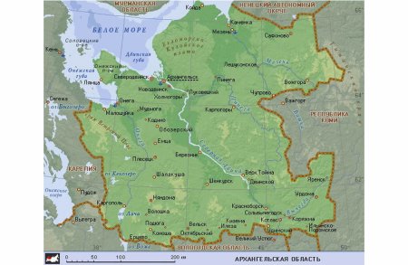 Карта Архангельской области подробная