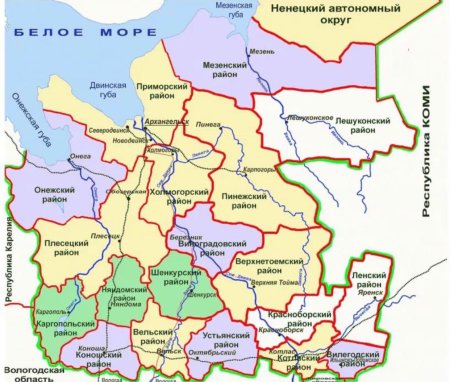 Карта Архангельской области с районами