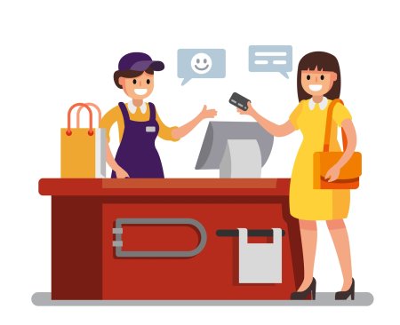 Продавец и покупатель на белом фоне