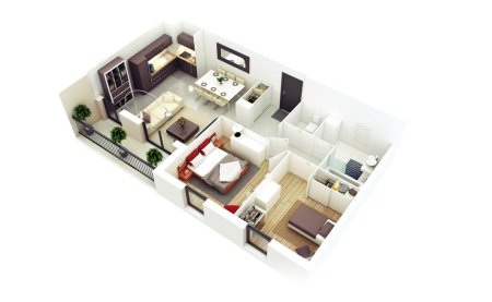 План квартиры 3d на белом фоне
