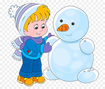 Дети лепят снеговика на белом фоне
