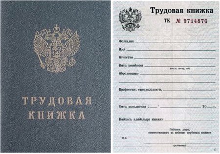 Трудовая книжка образец
