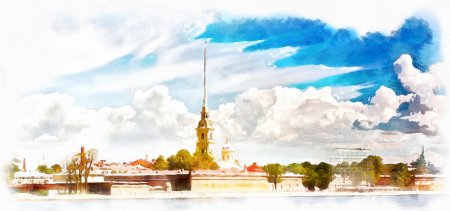 Петропавловская крепость акварель