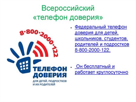Телефон доверия для детей подростков и их родителей