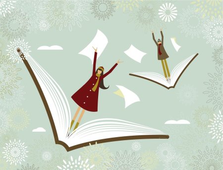 Летящие книги на прозрачном фоне