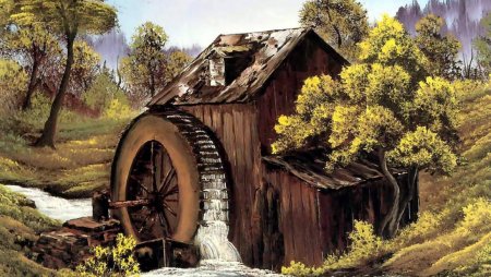Старая водяная мельница гравюра