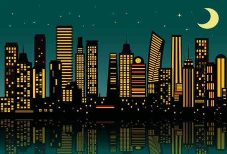Силуэты домов ночного города