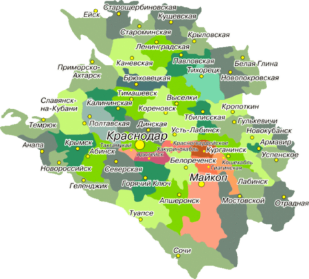 Карта Краснодарского края с районами