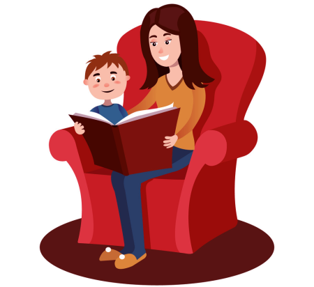 Мама читает книжку на белом фоне