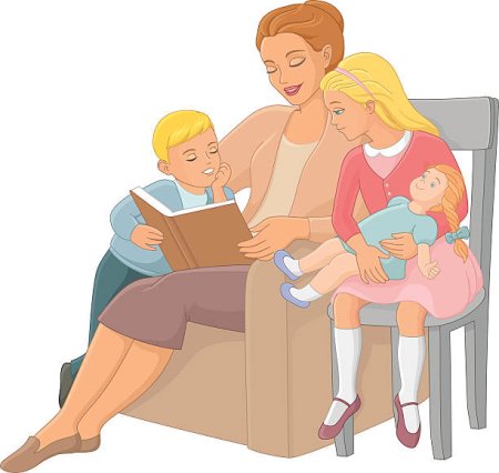 Мама читает детям книгу рисунок для детей