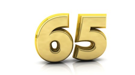 Золотые цифры 65 на прозрачном фоне