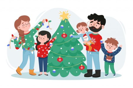 Новый год семья вектор