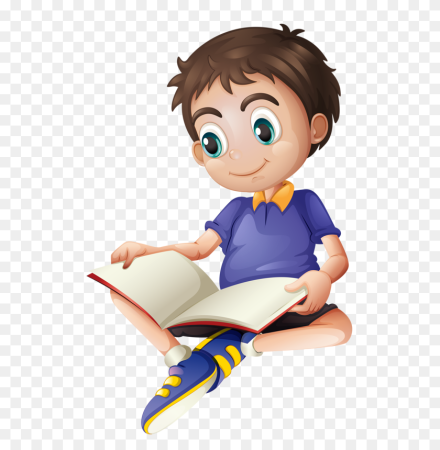 Мультяшный мальчик сидит с книгой