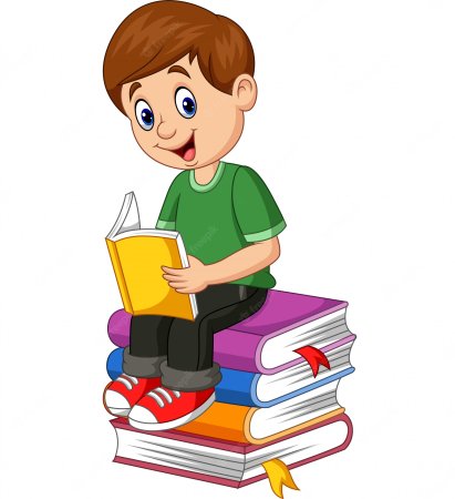 Мальчик сидит на книжках