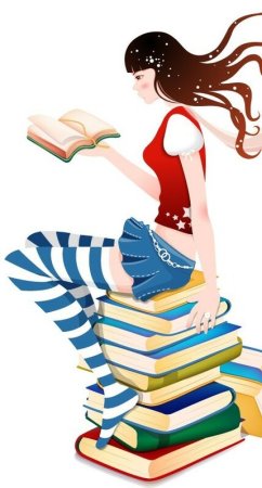 Девочка сидит на книгах