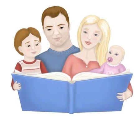 Семья читает книгу