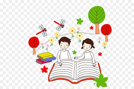 Дети читают книги на прозрачном фоне