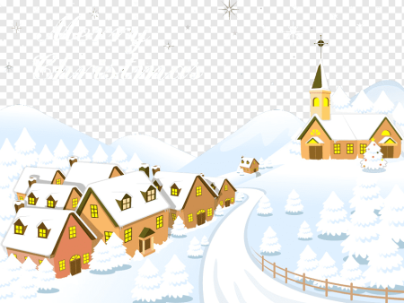 Зимняя деревня на прозрачном фоне