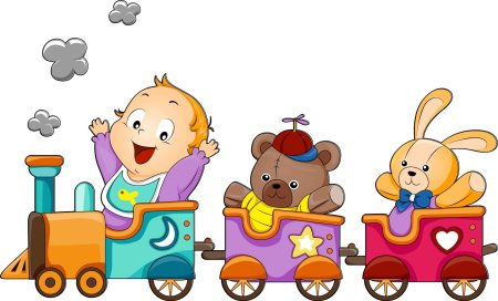 Паровозик с игрушками на прозрачном фоне