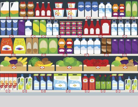 Витрина магазина продуктов для детей
