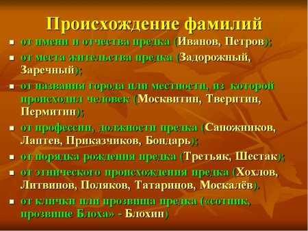 История происхождения фамилии