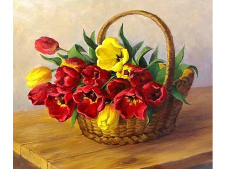 Корзинка с цветами красками