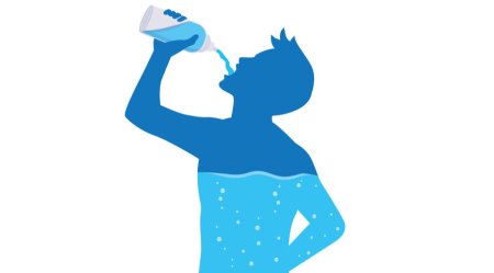 Человек пьет воду на белом фоне