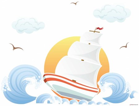Корабль на волнах вектор