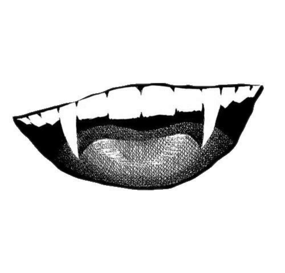 Рот черного цвета. Нарисованный рот. Клыки на белом фоне.